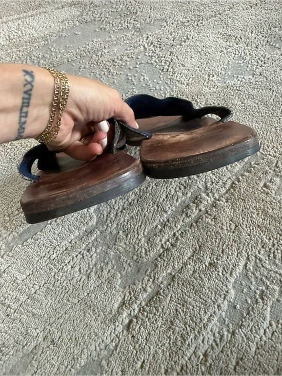 MARK NASON Sandals slides Brown gray Leather Distressed Metallic handmade 10 main image 5
